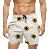 Short Praia Shorts Banho Bermuda Verão Girassol Arte Flores 1363