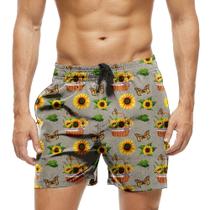Short Praia Shorts Banho Bermuda Verão Girassol Flor Amarelo Borboleta 1413