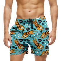 Short Praia Shorts Banho Bermuda Verão Grr Tigre Animal Natureza 940