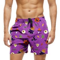Short Praia Shorts Banho Bermuda Verão Halloween Cartoon Caldeirão Doces 992