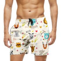 Short Praia Shorts Banho Bermuda Verão Hello Love Animal Cartoon Leon 938 Short Praia Shorts Banho Bermuda Verão Hello Love Animal Cartoon Leon 938
