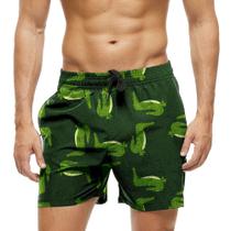 Short Praia Shorts Banho Bermuda Verão Jacaré Aligator Cartoon Green Verde 1670