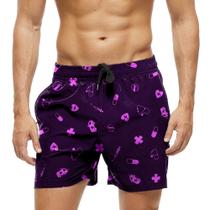 Short Praia Shorts Banho Bermuda Verão Kit Socorros Hospital Medicamento Cartoon Roxo 1675
