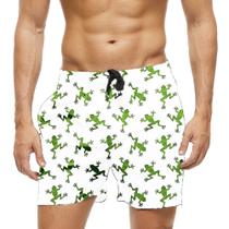 Short Praia Shorts Banho Bermuda Verão Lagartixa Cartoon Verde 1742