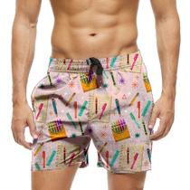 Short Praia Shorts Banho Bermuda Verão Lápis Giz Caderno Cartoon 985