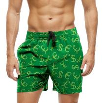 Short Praia Shorts Banho Bermuda Verão Letras Contas Matemática Green 1290
