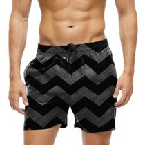 Short Praia Shorts Banho Bermuda Verão Listras Ondas Zig Zag Preto 524 Short Praia Shorts Banho Bermuda Verão Listras Ondas Zig Zag Preto 524