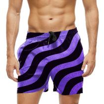 Short Praia Shorts Banho Bermuda Verão Listras Roxas Ondas 517