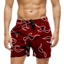Short Praia Shorts Banho Bermuda Verão Listras Vermelho Estilo 619