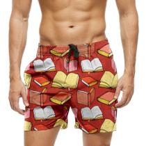 Short Praia Shorts Banho Bermuda Verão Livros Aberto Fechado Cartoon 1383