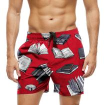 Short Praia Shorts Banho Bermuda Verão Livros Cartoon Arte Aberto 1385