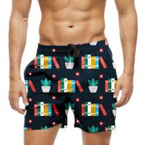 Short Praia Shorts Banho Bermuda Verão Livros Planta Flor Cartoon 1381