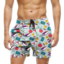 Short Praia Shorts Banho Bermuda Verão Livros Troféu Cartoon Escola 1317