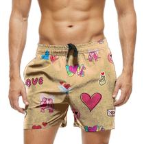 Short Praia Shorts Banho Bermuda Verão Love Cartoon Amor 1289