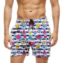 Short Praia Shorts Banho Bermuda Verão Love Cartoon Flor Listras Amor 1782