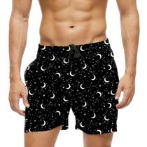 Short Praia Shorts Banho Bermuda Verão Luas Estrelas Cartoon White 1021 Short Praia Shorts Banho Bermuda Verão Luas Estrelas Cartoon White 1021