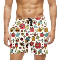 Short Praia Shorts Banho Bermuda Verão Maçã Sorvete Cartoon Face 957