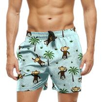 Short Praia Shorts Banho Bermuda Verão Macaco Coqueiro Monkey Cartoon 1678 Short Praia Shorts Banho Bermuda Verão Macaco Coqueiro Monkey Cartoon 1678