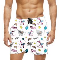 Short Praia Shorts Banho Bermuda Verão Magical Hello Unicornio Elefante Balão Color 936