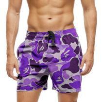 Short Praia Shorts Banho Bermuda Verão Manchas Monstro Roxo 466