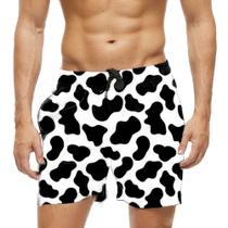 Short Praia Shorts Banho Bermuda Verão Manchas Vaca Cow Preto 903 Short Praia Shorts Banho Bermuda Verão Manchas Vaca Cow Preto 903
