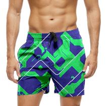 Short Praia Shorts Banho Bermuda Verão Manchas Verde Roxo 1050