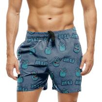 Short Praia Shorts Banho Bermuda Verão Monstro Azul Peludo Cartoon 223