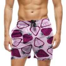 Short Praia Shorts Banho Bermuda Verão Morango Cartoon Vermelho Rosa 555 Short Praia Shorts Banho Bermuda Verão Morango Cartoon Vermelho Rosa 555
