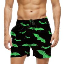 Short Praia Shorts Banho Bermuda Verão Morcegos Verde Cartoon 510