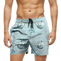 Short Praia Shorts Banho Bermuda Verão Navio Barco Pirata Cartoon 1536