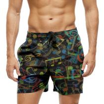 Short Praia Shorts Banho Bermuda Verão Notas Musicais Cartoon Colorido 483 Short Praia Shorts Banho Bermuda Verão Notas Musicais Cartoon Colorido 483