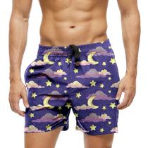 Short Praia Shorts Banho Bermuda Verão Nuvens Estrela Lua Cartoon 1150