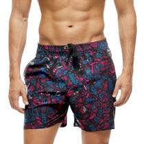 Short Praia Shorts Banho Bermuda Verão Objetos Diversos Cartoon Azul Roxo 401