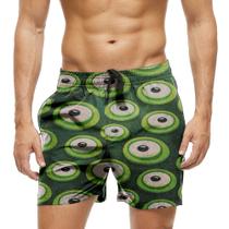 Short Praia Shorts Banho Bermuda Verão Olhos Monstro Cartoon Verde 328