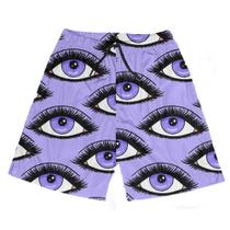 Short Praia Shorts Banho Bermuda Verão Olhos Roxo Brilhante 111
