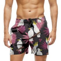 Short Praia Shorts Banho Bermuda Verão Papagaio Flores Folhas Arte Natureza 1851 Short Praia Shorts Banho Bermuda Verão Papagaio Flores Folhas Arte Natureza 1851
