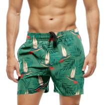 Short Praia Shorts Banho Bermuda Verão Passarinho Arte Folhas 1805