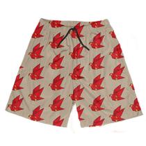 Short Praia Shorts Banho Bermuda Verão Passarinho Origami Vermelho 256