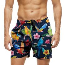 Short Praia Shorts Banho Bermuda Verão Passarinhos Arte Arara Flores Desenho 1870 Short Praia Shorts Banho Bermuda Verão Passarinhos Arte Arara Flores Desenho 1870