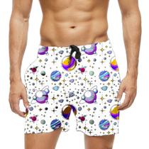Short Praia Shorts Banho Bermuda Verão Planetas Cartoon Multiverso 1224