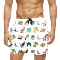 Short Praia Shorts Banho Bermuda Verão Planetas Lua Estelar Foguete 874
