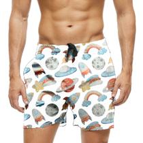 Short Praia Shorts Banho Bermuda Verão Planetas Ovni Foguete Cartoon 1217