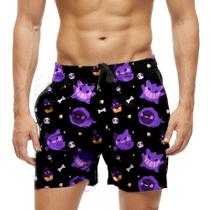 Short Praia Shorts Banho Bermuda Verão Pokemon Roxo Cartoon 909
