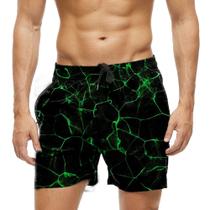 Short Praia Shorts Banho Bermuda Verão Rachaduras Verde Neon 906