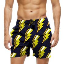 Short Praia Shorts Banho Bermuda Verão Relâmpagos Cartoon Raio Amarelo 636