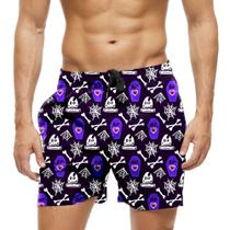 Short Praia Shorts Banho Bermuda Verão Rip Teia Ossos Bones Halloween 1208
