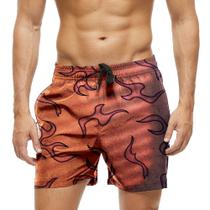 Short Praia Shorts Banho Bermuda Verão Riscos Raios Fire Vermelho 630