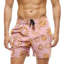 Short Praia Shorts Banho Bermuda Verão Sol Arte Desenho Yellow 1372
