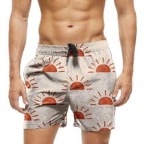 Short Praia Shorts Banho Bermuda Verão Sol Desenho Laranja 1360