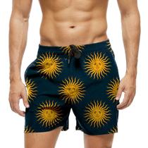 Short Praia Shorts Banho Bermuda Verão Sol Face Arte Amarelo 1391